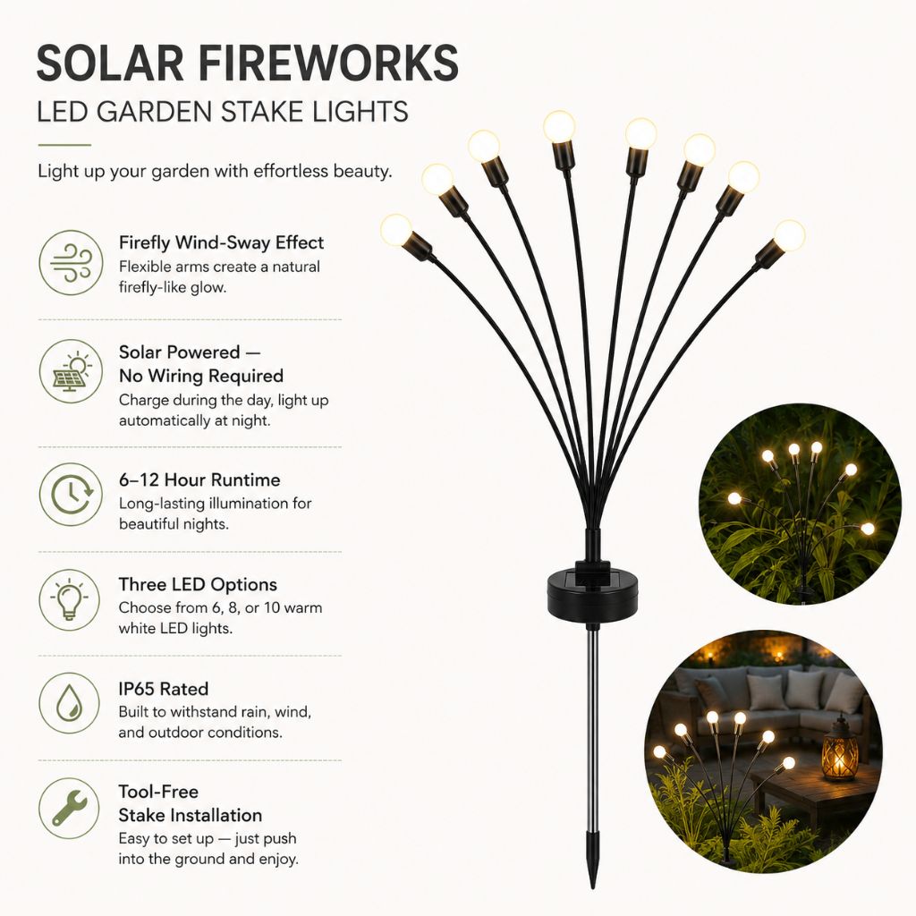 Swaying LED Garden Stakes Solar Powered Outdoor Pathway Lights Warm White Waterproof Decorative Lawn Accent Lighting for Yard Patio Walkway