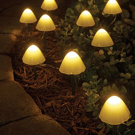 Whimsical Mushroom Solar LED Pathway Stakes 10-Pack PVC Waterproof Lights Automatic Dusk-to-Dawn Sensor Garden Patio Decor