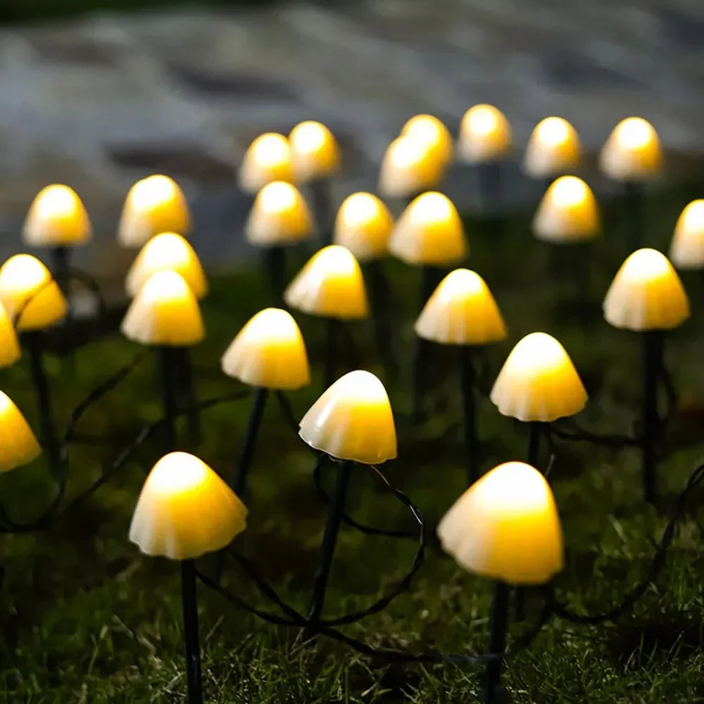 Whimsical Mushroom Solar LED Pathway Stakes 10-Pack PVC Waterproof Lights Automatic Dusk-to-Dawn Sensor Garden Patio Decor