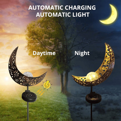 Solar Crescent Stake Light Weatherproof Steel Garden Path Illuminator Dusk-to-Dawn Sensor Lawn Landscape Accent