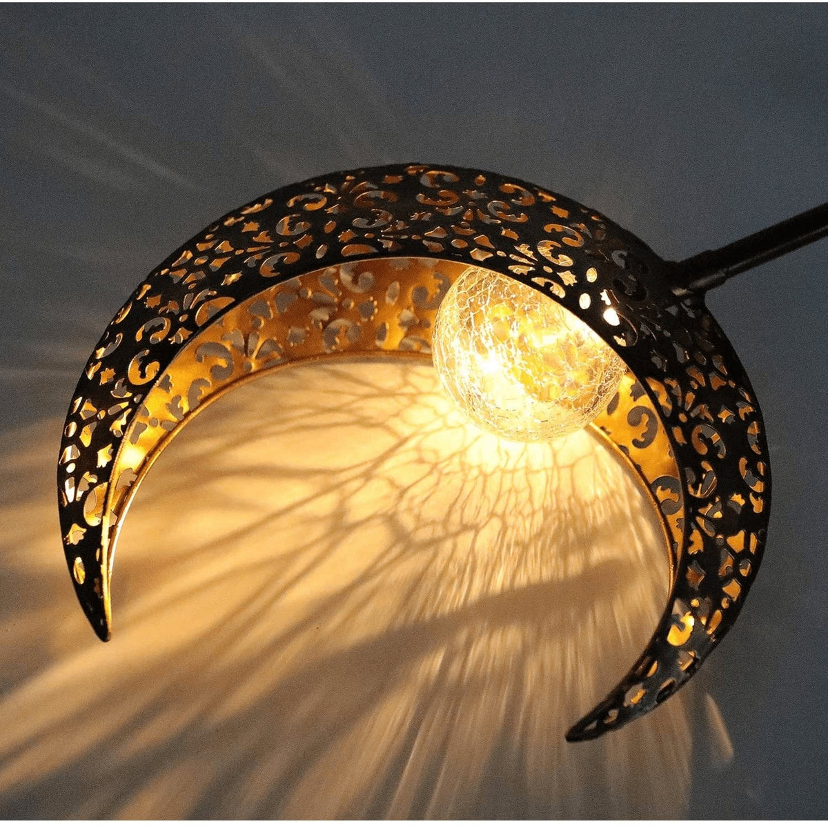 Solar Crescent Stake Light Weatherproof Steel Garden Path Illuminator Dusk-to-Dawn Sensor Lawn Landscape Accent