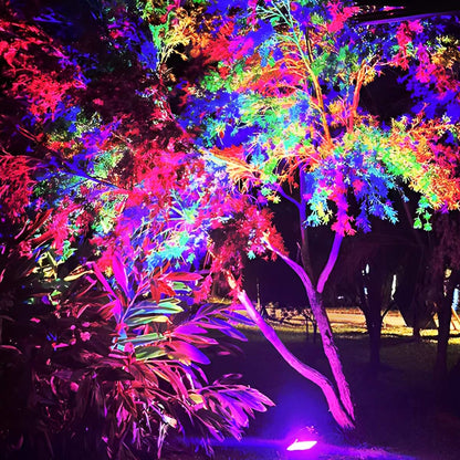 Weatherproof Color-Changing LED Spotlight 24W Cast Aluminum Housing RGB Landscape Lighting for Yard Trees Pathways Driveway Accent