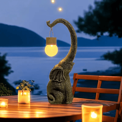 Copper Elephant Garden Statue Solar Light for Patio, Lawn & Yard Decor | Weatherproof Outdoor Figurine Lamp with LED Warm White Glow