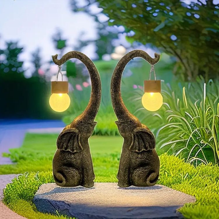 Copper Elephant Garden Statue Solar Light for Patio, Lawn & Yard Decor | Weatherproof Outdoor Figurine Lamp with LED Warm White Glow
