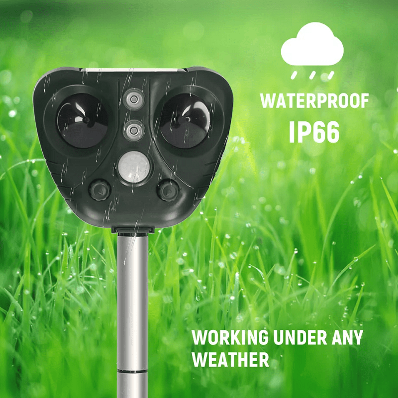 Ultrasonic Solar Bird Deterrent with Motion Sensor & Flashing Lights for Yards, Gardens, Patios | Weatherproof Animal Repeller