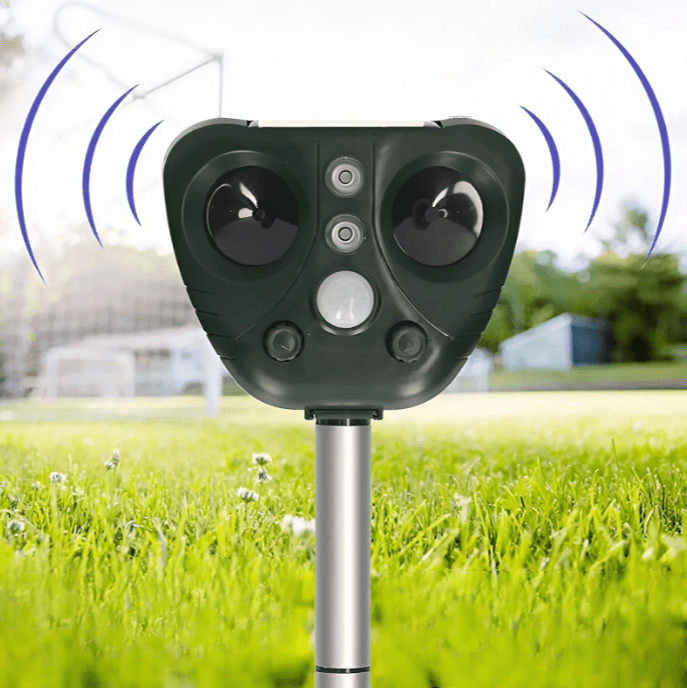 Ultrasonic Solar Bird Deterrent with Motion Sensor & Flashing Lights for Yards, Gardens, Patios | Weatherproof Animal Repeller