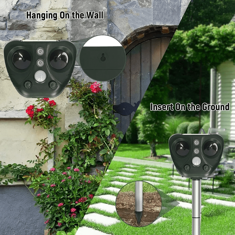 Ultrasonic Solar Bird Deterrent with Motion Sensor & Flashing Lights for Yards, Gardens, Patios | Weatherproof Animal Repeller