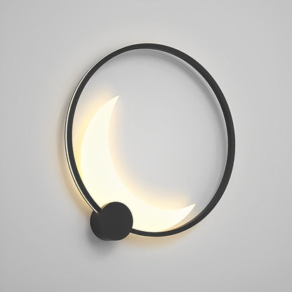 Crescent Moon LED Outdoor Sconce Black Stainless Steel Waterproof 14 in Round for Patio Entrance Garden Wall Solar Hardwired