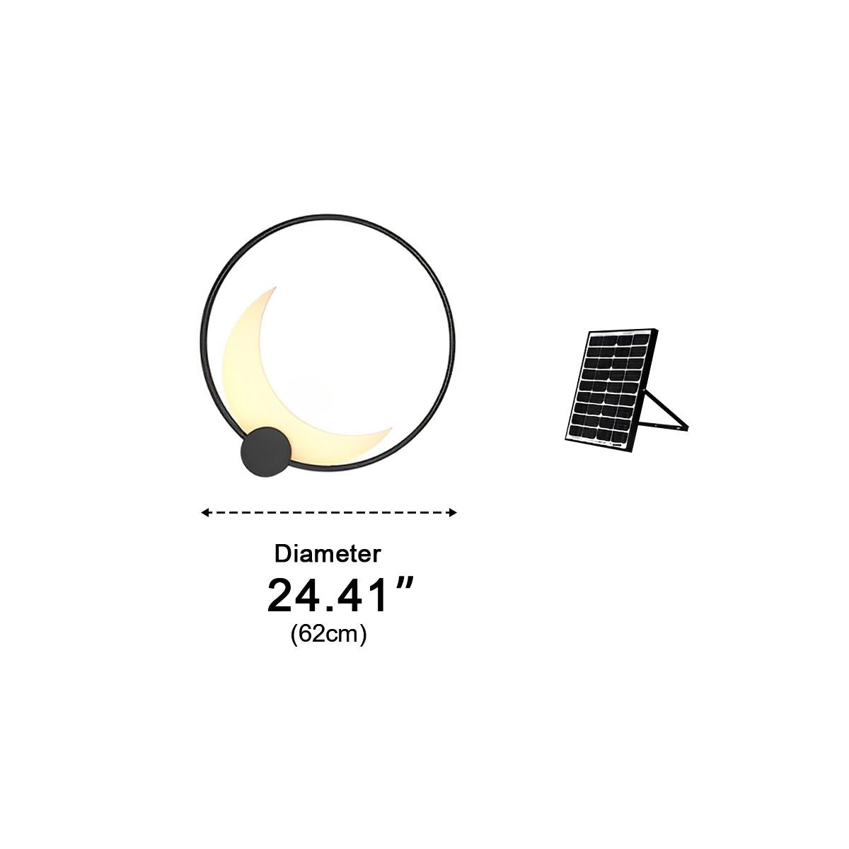 Crescent Moon LED Outdoor Sconce Black Stainless Steel Waterproof 14 in Round for Patio Entrance Garden Wall Solar Hardwired