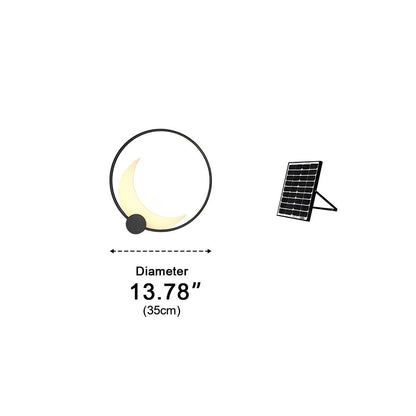 Crescent Moon LED Outdoor Sconce Black Stainless Steel Waterproof 14 in Round for Patio Entrance Garden Wall Solar Hardwired