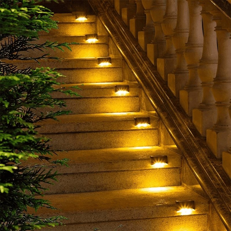 Outdoor Step Deck Lighting Fixture Solar Powered Weatherproof IP65 Auto Dusk Dawn Sensor Pathway Patio Porch Illumination for Stairs Garden