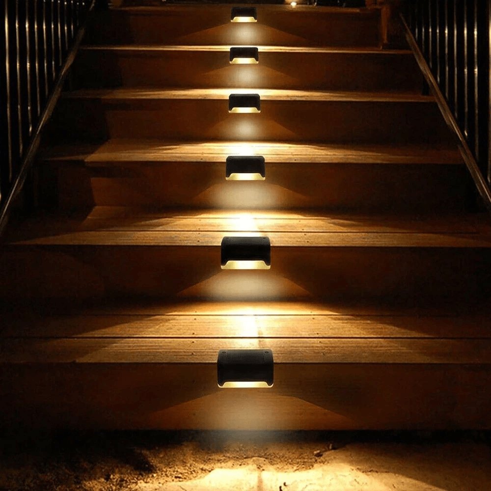 Outdoor Step Deck Lighting Fixture Solar Powered Weatherproof IP65 Auto Dusk Dawn Sensor Pathway Patio Porch Illumination for Stairs Garden