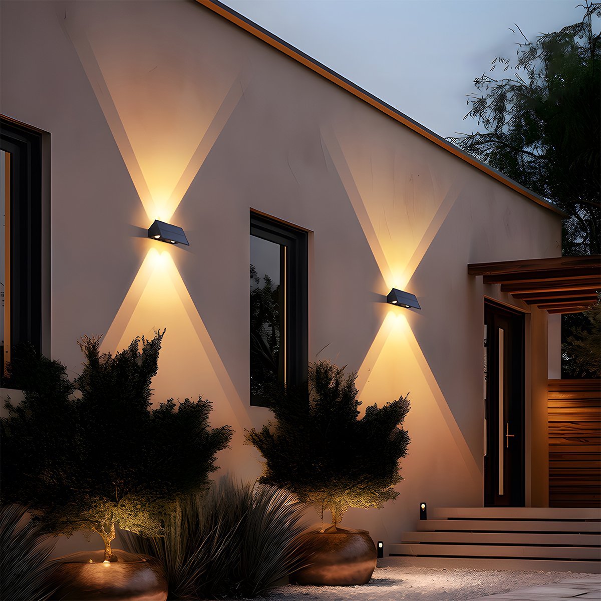 Solar LED Outdoor Sconce Black Waterproof Up Down Wall Light for Patio Garden Entrance Facade
