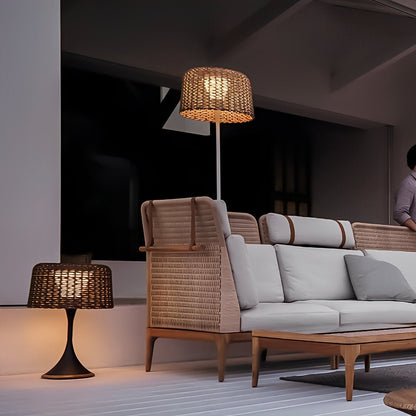 Woven Standing Patio Light 69 in Tall Weatherproof Warm White LED Solar or Plug-in Outdoor Garden Torch for Deck Poolside Terrace