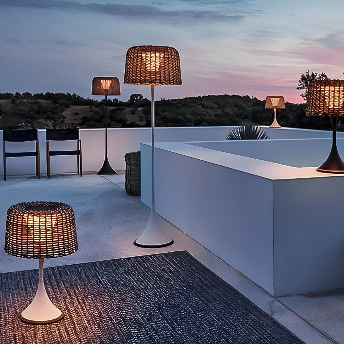 Woven Standing Patio Light 69 in Tall Weatherproof Warm White LED Solar or Plug-in Outdoor Garden Torch for Deck Poolside Terrace
