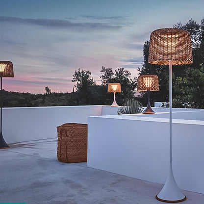 Woven Standing Patio Light 69 in Tall Weatherproof Warm White LED Solar or Plug-in Outdoor Garden Torch for Deck Poolside Terrace