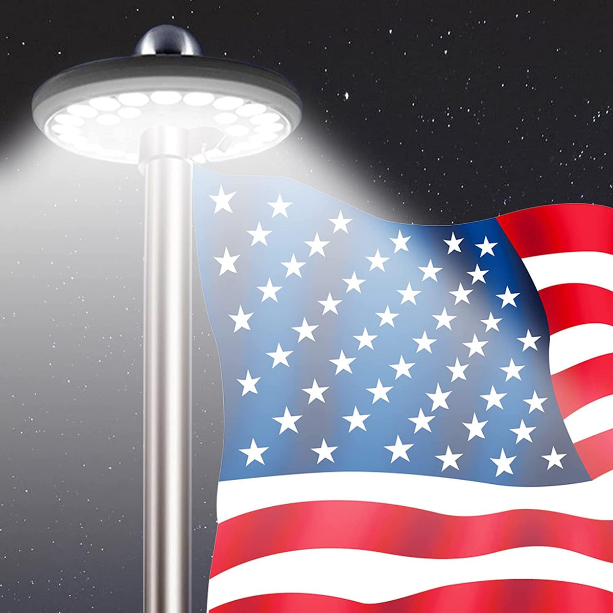 Solar Flag Pole Light with 128 Bright LEDs - Upgraded Version