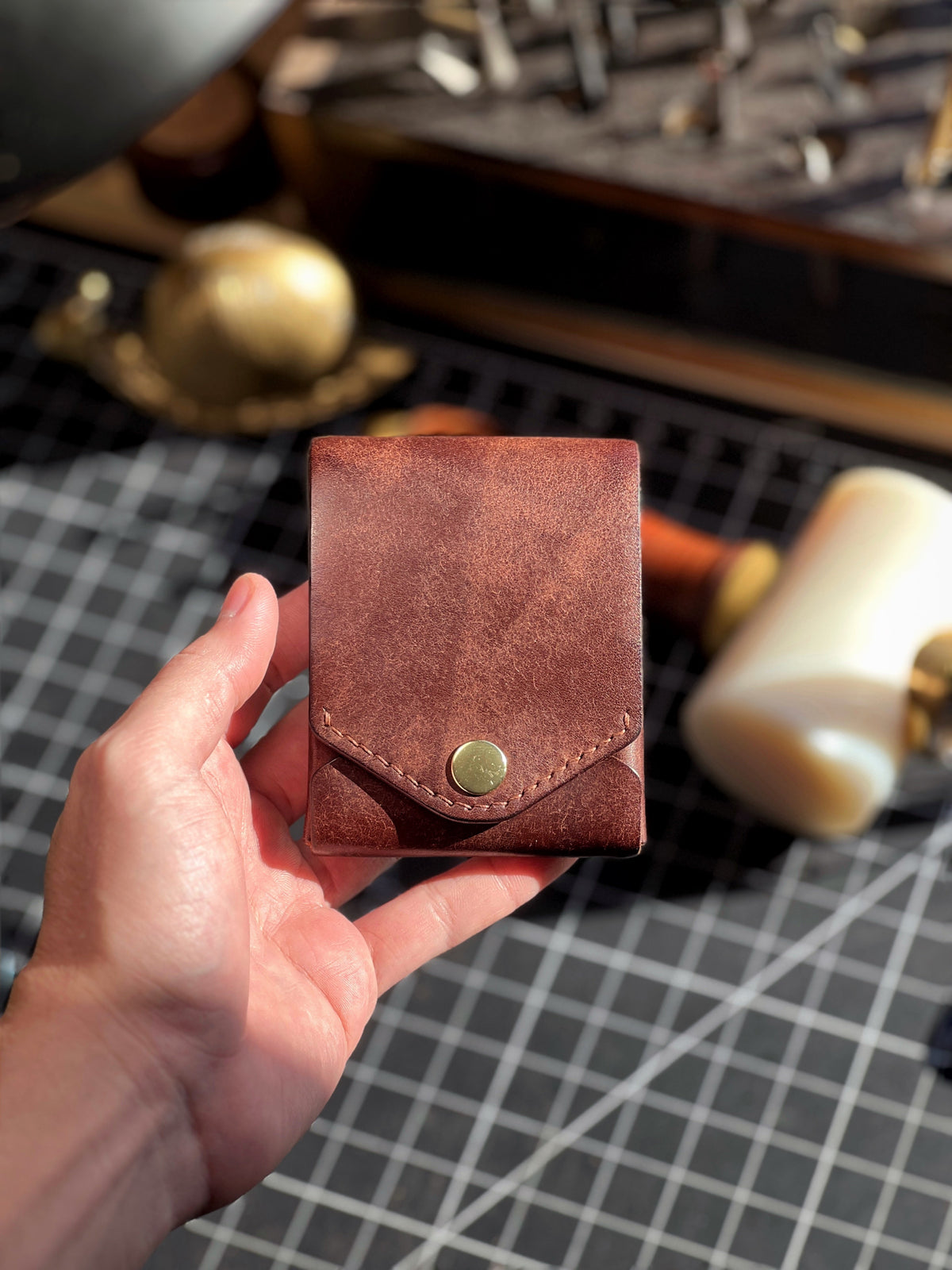 Bifold Card Wallet in Genuine Top-Grain Cowhide with Integrated Pen Holder for EDC Organization
