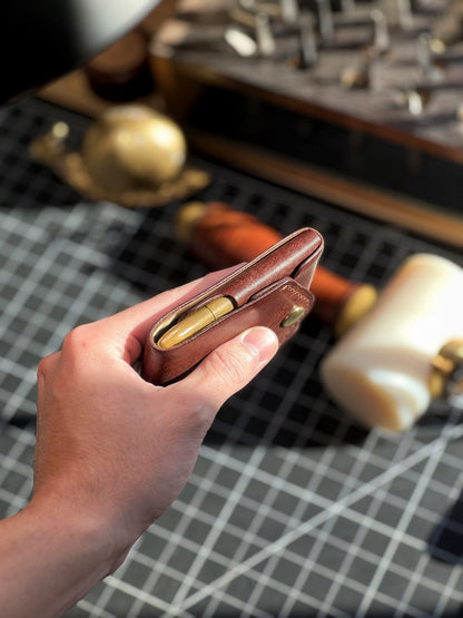 Bifold Card Wallet in Genuine Top-Grain Cowhide with Integrated Pen Holder for EDC Organization