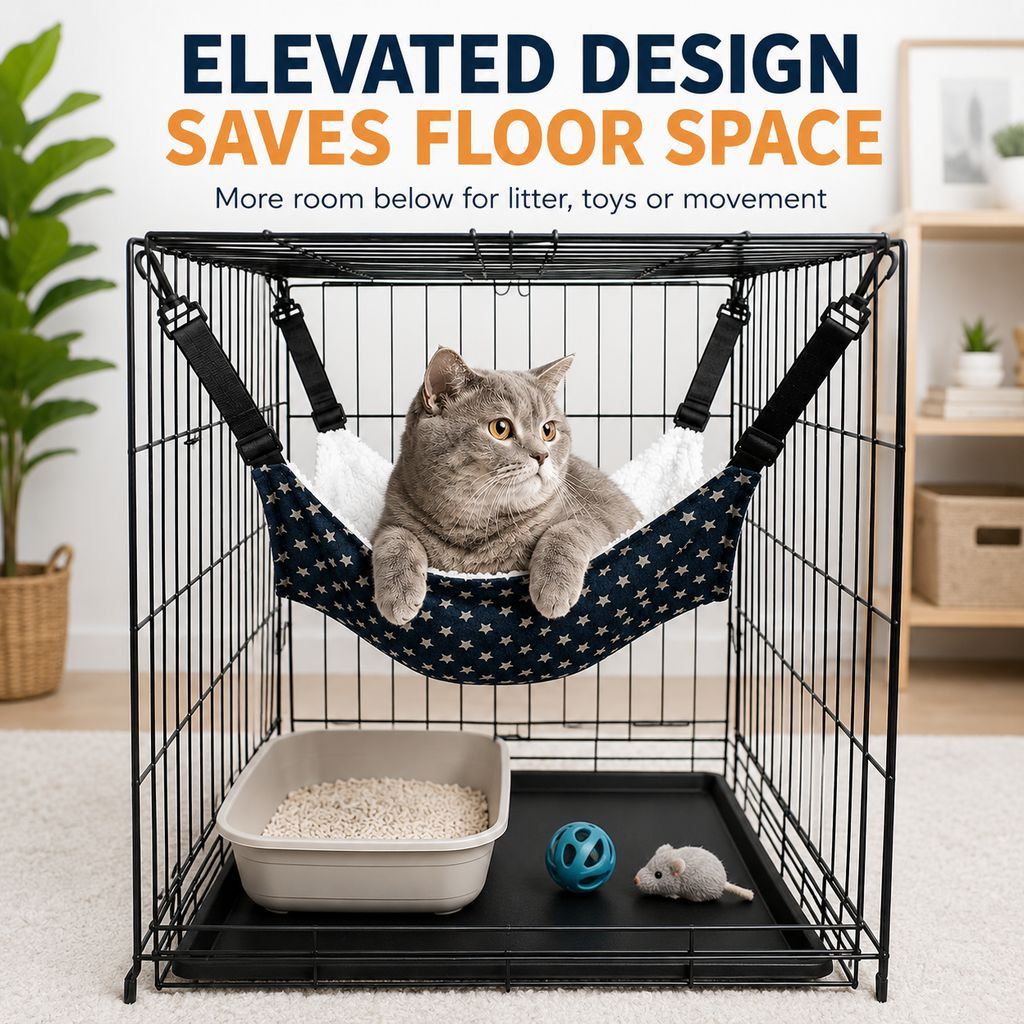 Ortekor Reversible Cat Cage Hammock with Adjustable Straps - Space-Saving Hanging Bed for Wire Crates
