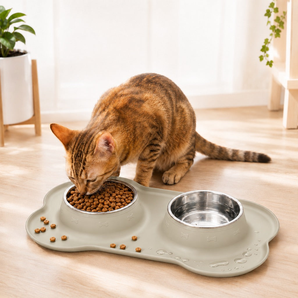 Ortekor Spill-Proof Dual Pet Bowl for Cats & Dogs - Mess-Free Food & Water Station for Cleaner Floors