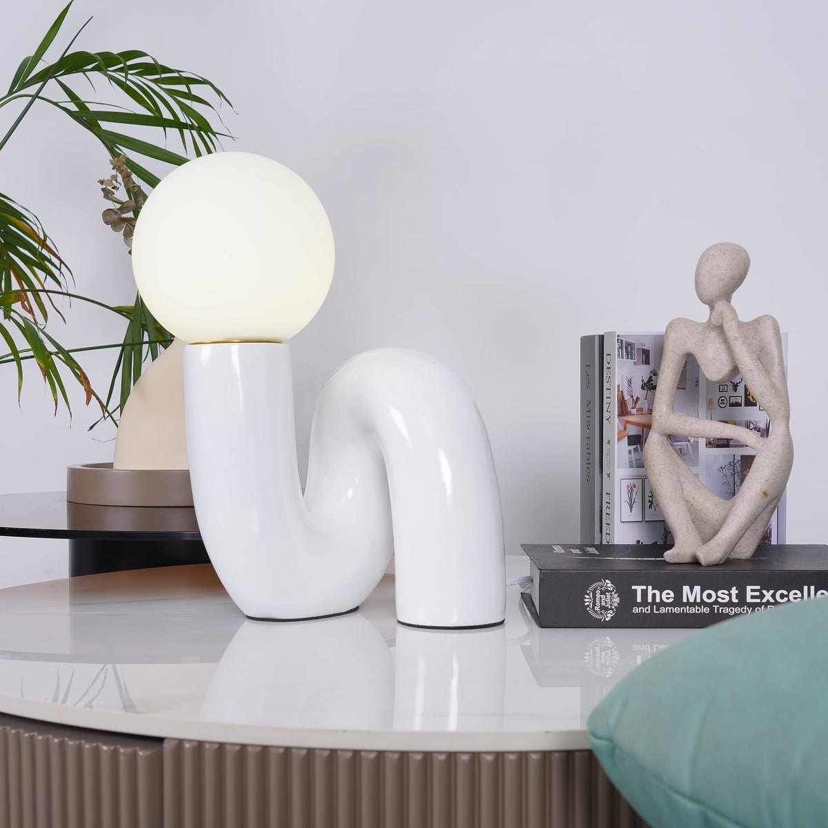 Twisted Glass Accent Lamp for Desk & Nightstand — 10 in Sculptural Design in Pink, Blue, White & Red — LED Glow for Bedroom, Living Room & O