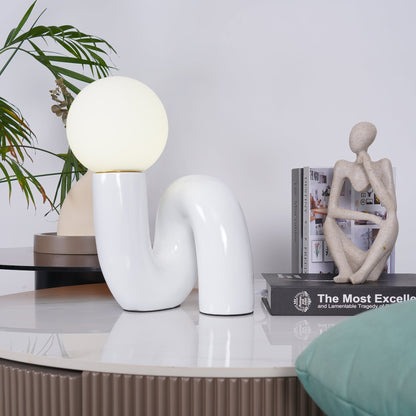 Twisted Glass Accent Lamp for Desk & Nightstand — 10 in Sculptural Design in Pink, Blue, White & Red — LED Glow for Bedroom, Living Room & O