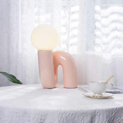 Twisted Glass Accent Lamp for Desk & Nightstand — 10 in Sculptural Design in Pink, Blue, White & Red — LED Glow for Bedroom, Living Room & O