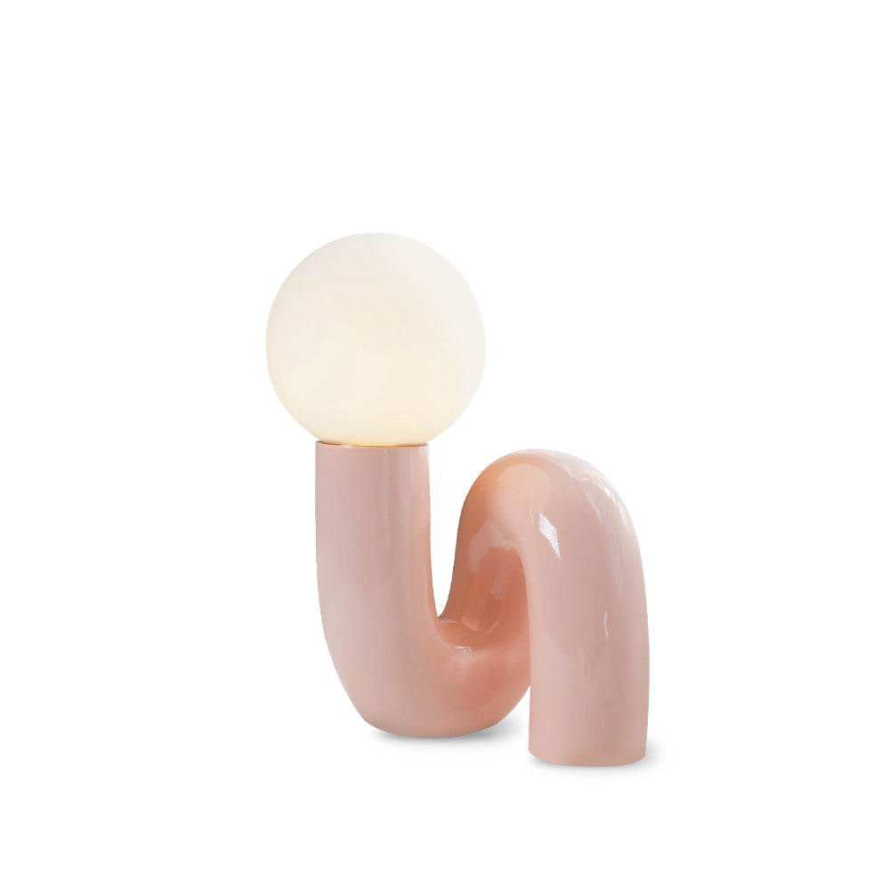 Twisted Glass Accent Lamp for Desk & Nightstand — 10 in Sculptural Design in Pink, Blue, White & Red — LED Glow for Bedroom, Living Room & O