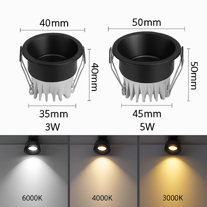 Recessed LED Ceiling Spotlight | Dimmable COB Downlight for Kitchen & Bedroom | Anti-Glare Aluminum Housing | 3W or 5W Options