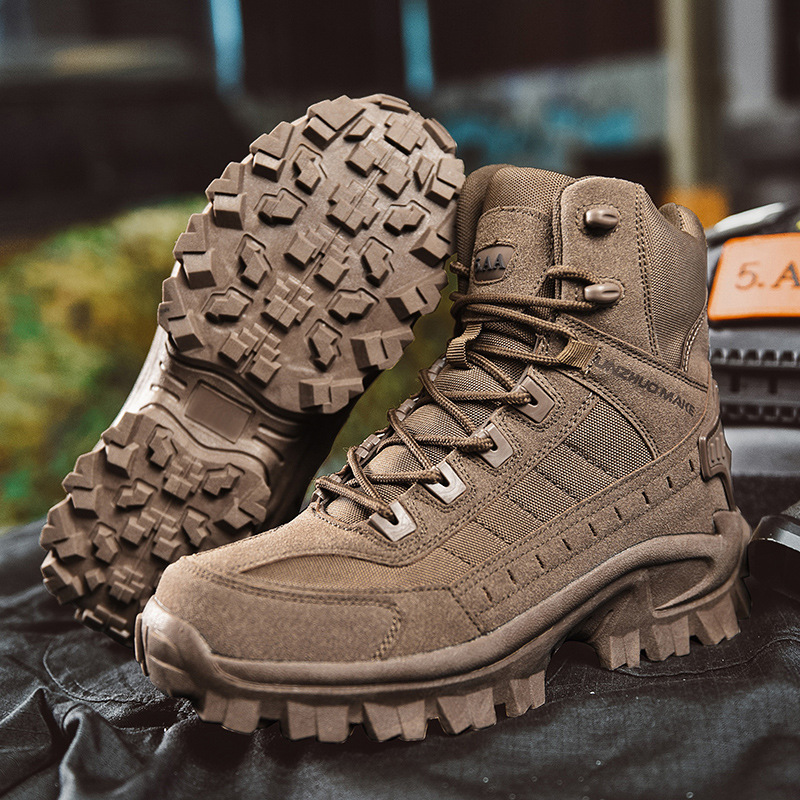 Men's All-Season Tactical Work Boots Waterproof Suede Ankle Support Non-Slip Hiking Boots for Outdoor Work Camping Hunting