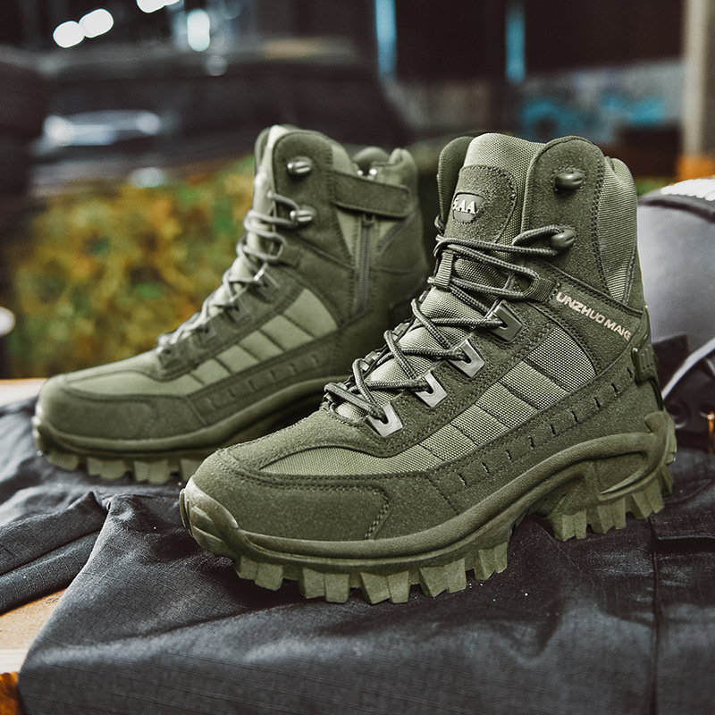 Men's All-Season Tactical Work Boots Waterproof Suede Ankle Support Non-Slip Hiking Boots for Outdoor Work Camping Hunting