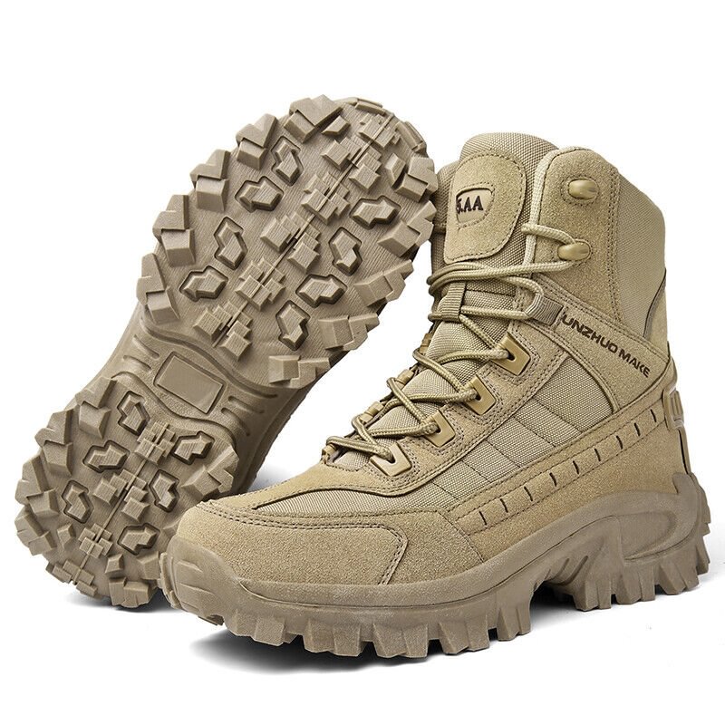 Men's All-Season Tactical Work Boots Waterproof Suede Ankle Support Non-Slip Hiking Boots for Outdoor Work Camping Hunting