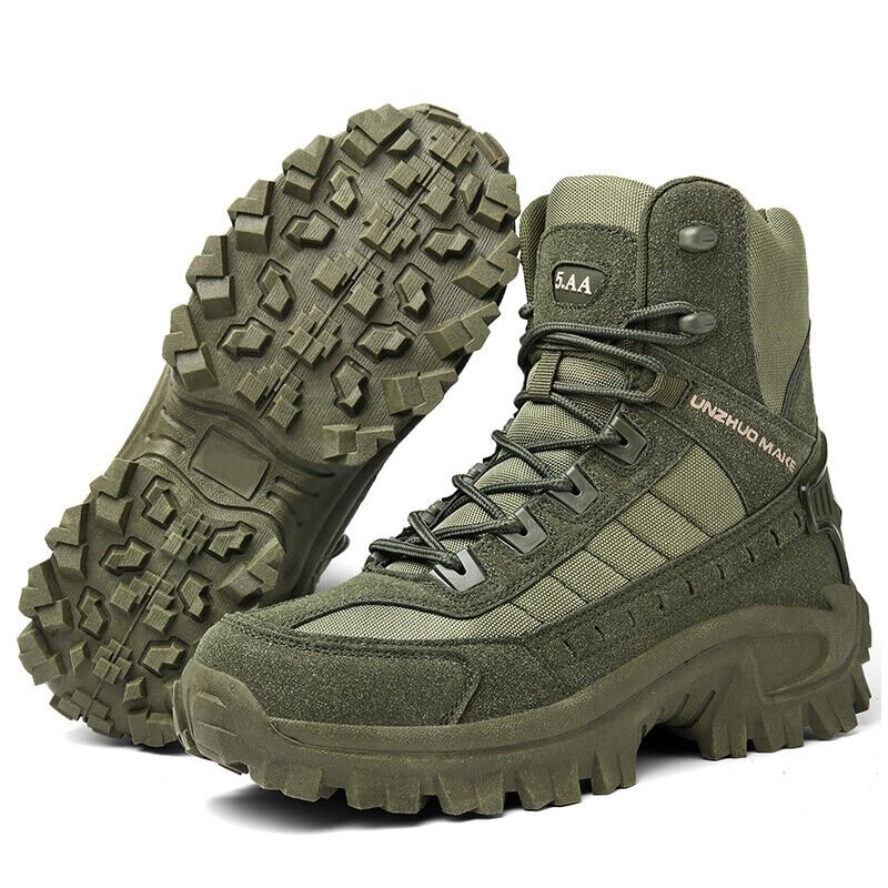 Men's All-Season Tactical Work Boots Waterproof Suede Ankle Support Non-Slip Hiking Boots for Outdoor Work Camping Hunting