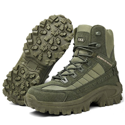 Men's All-Season Tactical Work Boots Waterproof Suede Ankle Support Non-Slip Hiking Boots for Outdoor Work Camping Hunting