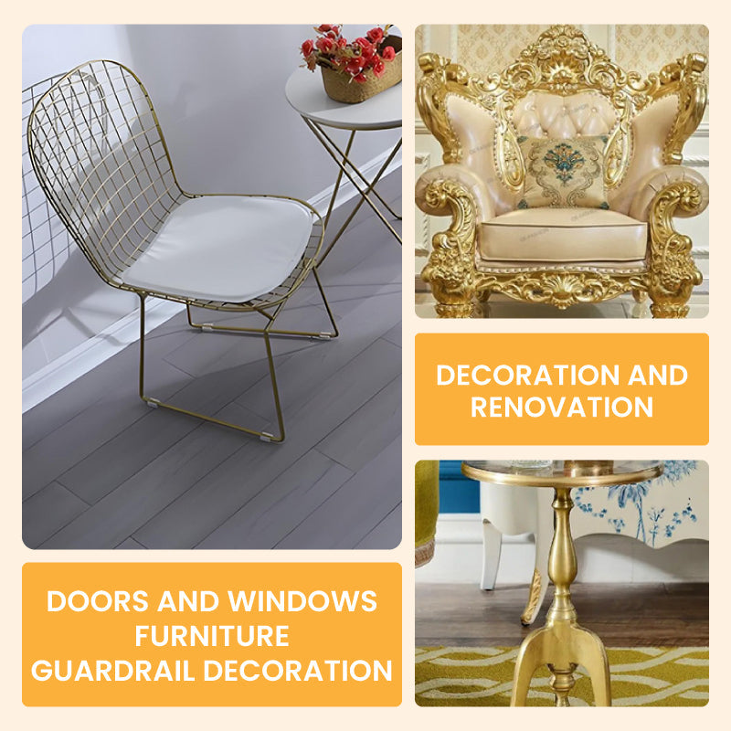 Water-Based Metallic Paint Gold & Silver Leafing Effect for Furniture DIY Craft Projects Interior Decoration Non-Toxic Spray Brush Roller