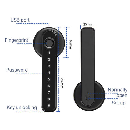Biometric Door Handle Lock with Fingerprint Scanner, App Control & Keypad Entry for Home Security
