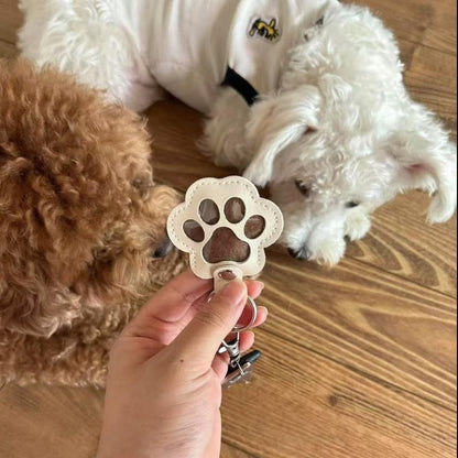 Genuine Leather Pet Memorial Keychain with Embossed Paw Print for Dog & Cat Lovers