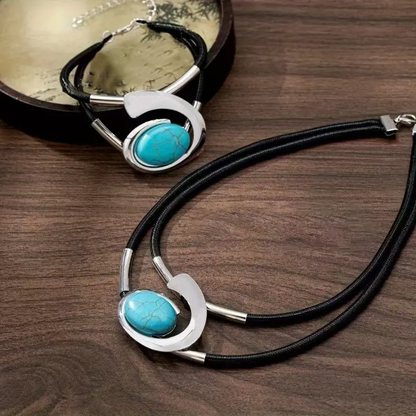Boho Jewelry Set with Necklace Bracelet and Earrings Layered Geometric Design Faux Leather Cord Adjustable Metal Accents for Women Girls Fes
