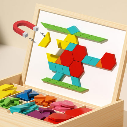Wooden Magnetic Pattern Puzzle Game for Kids – 180 or 220 Colorful Shape Tiles with Design Cards – STEM Learning Toy for Creativity & Logic