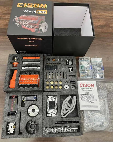 Working V8 Gasoline Engine Model Kit Metal Miniature Motor CDI Ignition RC Compatible Small Block OHV Educational Mechanical Build Desktop