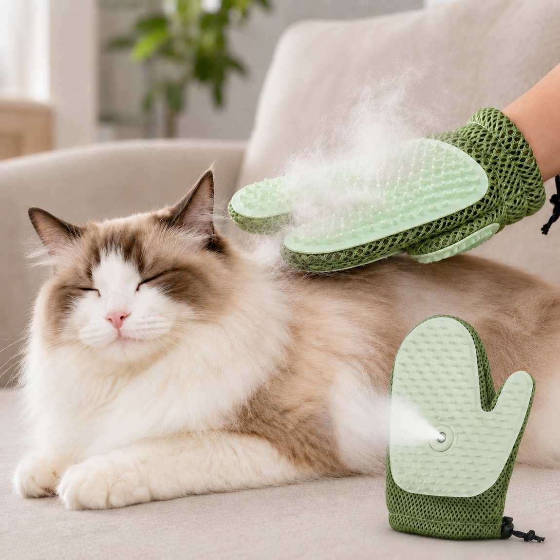 Ortekor Spray Pet Grooming Glove for Cats & Dogs - No-Bath Deshedding, Gentle Massage & Sofa Hair Cleanup