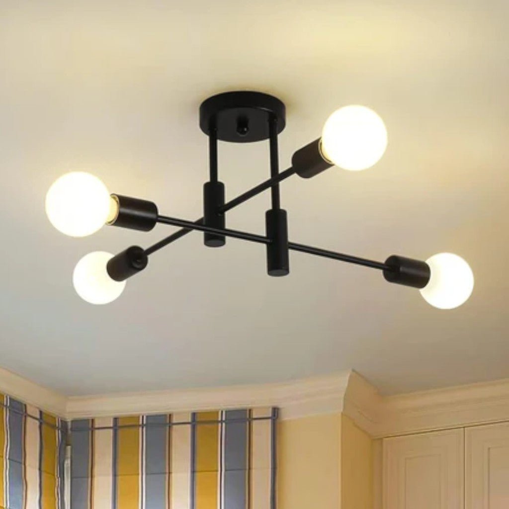 Mid-Century Starburst Flush Mount Ceiling Light | E27 Multi-Arm Modern Fixture for Living Room & Bedroom | 4, 6 or 8 Bulb Configuration