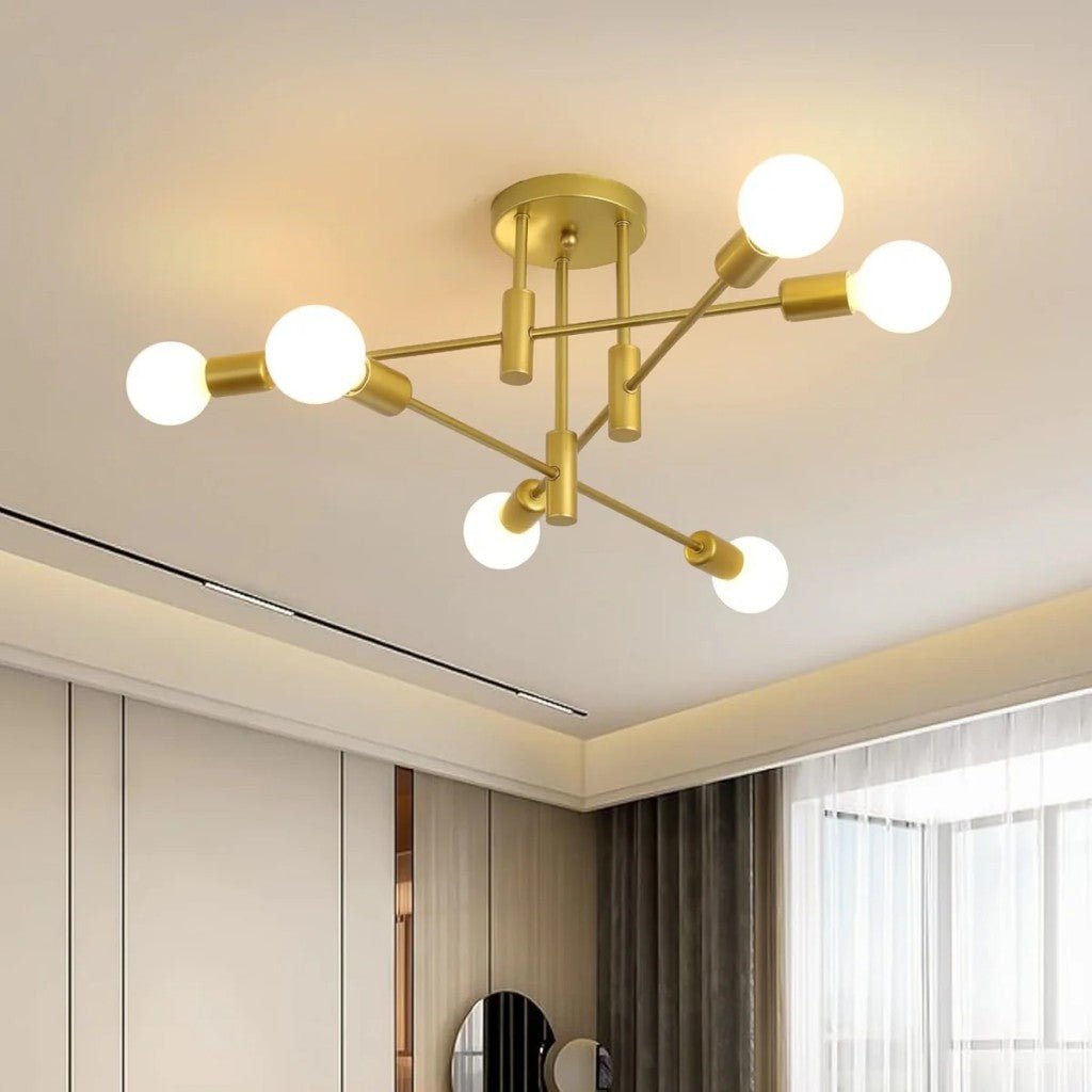 Mid-Century Starburst Flush Mount Ceiling Light | E27 Multi-Arm Modern Fixture for Living Room & Bedroom | 4, 6 or 8 Bulb Configuration