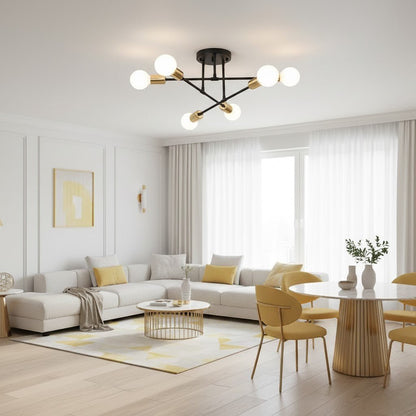 Mid-Century Starburst Flush Mount Ceiling Light | E27 Multi-Arm Modern Fixture for Living Room & Bedroom | 4, 6 or 8 Bulb Configuration
