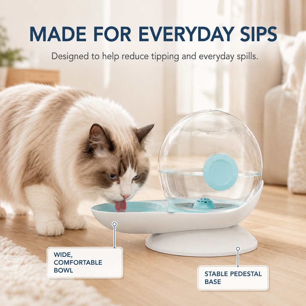 Ortekor 2.8L Gravity Pet Waterer for Cats & Small Dogs – No-Plug Auto Refill for Busy Homes