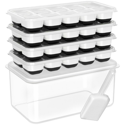 Flexible Silicone Ice Cube Trays with Lid and Storage Container for Freezer Space-Saving Organization