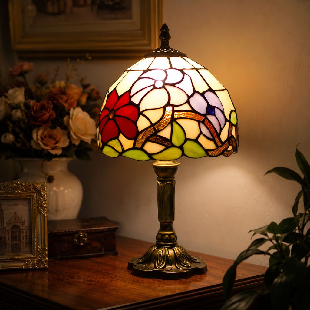 Tiffany-Style Art Glass Table Lamp with Adjustable Arm for Office, Bedroom & Reading Nook – 8 Mosaic Designs