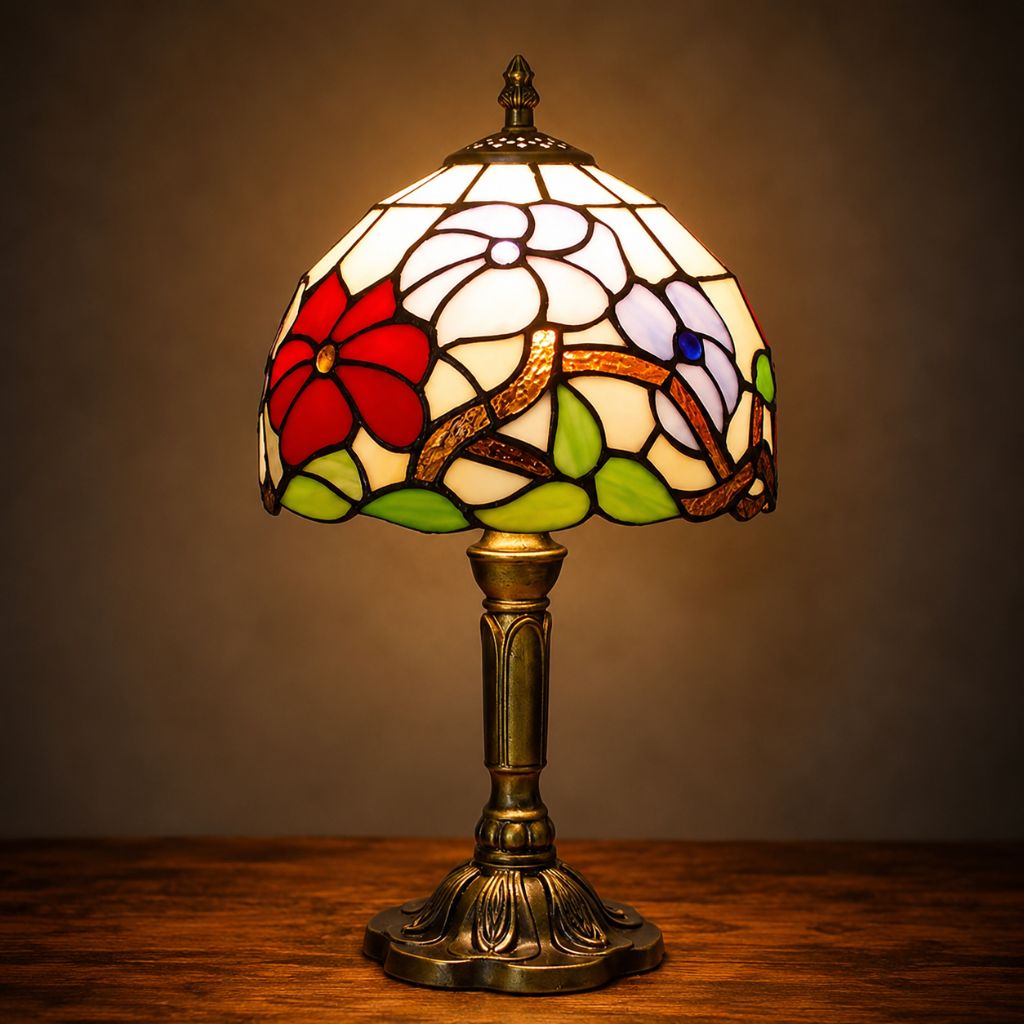 Tiffany-Style Art Glass Table Lamp with Adjustable Arm for Office, Bedroom & Reading Nook – 8 Mosaic Designs