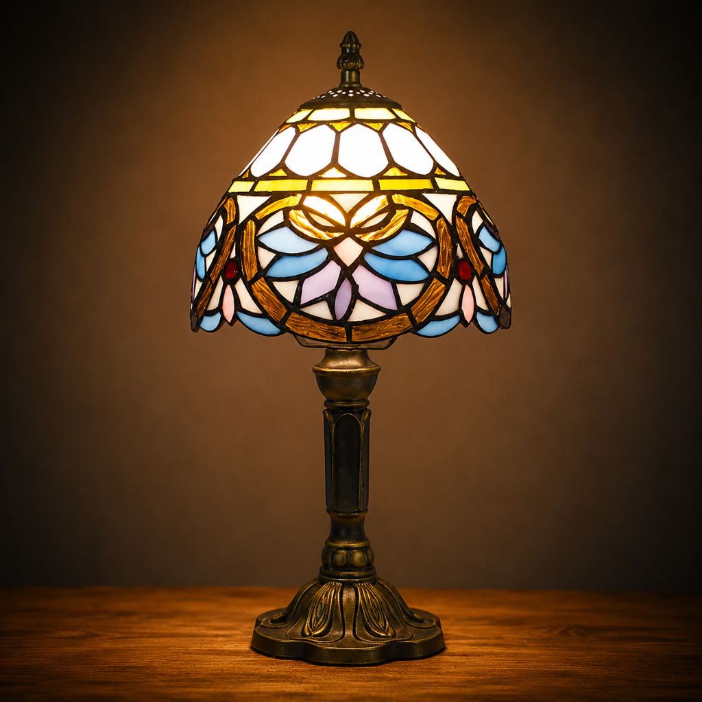 Tiffany-Style Art Glass Table Lamp with Adjustable Arm for Office, Bedroom & Reading Nook – 8 Mosaic Designs